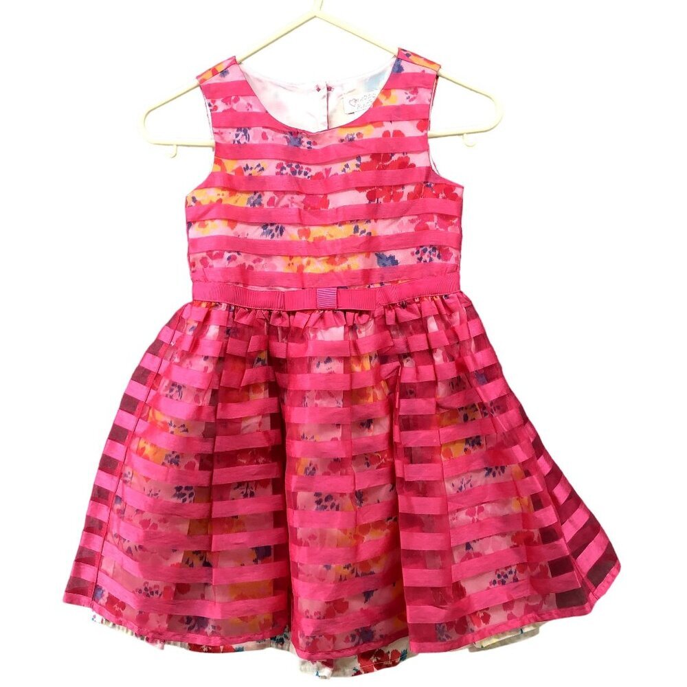 Children's Place Formal Dress 4T Pink Chiffon Sleeveless Floral Summer Wedding